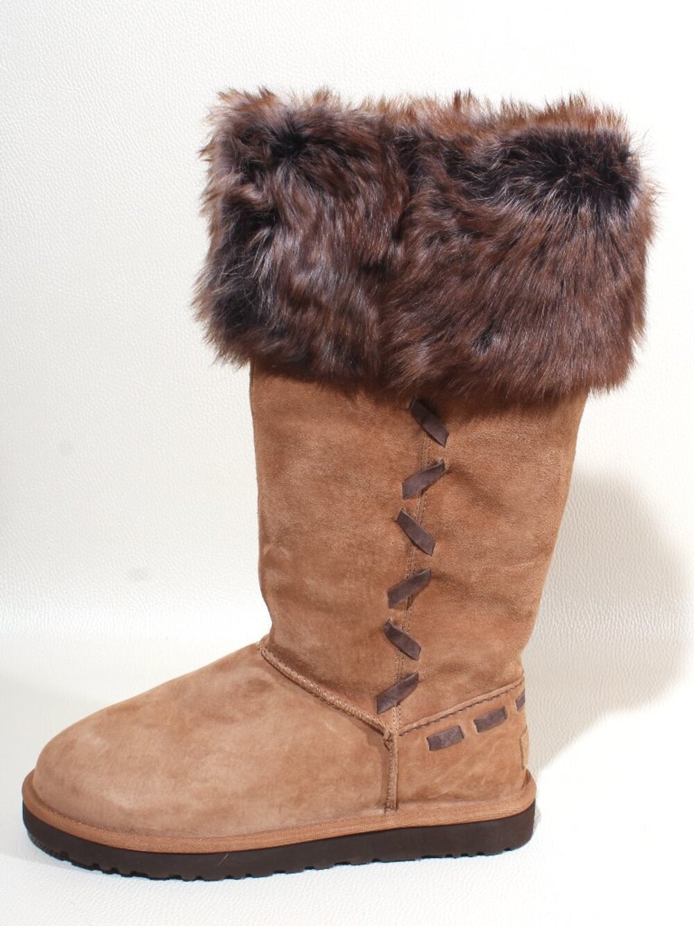 UGG Rosana 1008044 Womens Size 9 Chestnut Tall Fur Cuff Sheepskin Boots - Picture 2 of 9